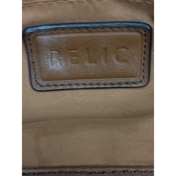 Relic By Fossil Brown Faux Leather Tote Bag With Outer Pockets & Silver Logo Acc - Picture 7 of 16